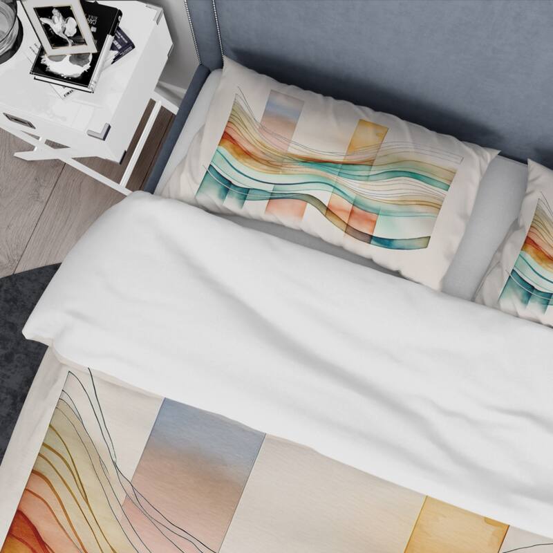 Designart "Multi-Color Abstract Waves I" Green Modern - Bed Cover Set With Shams