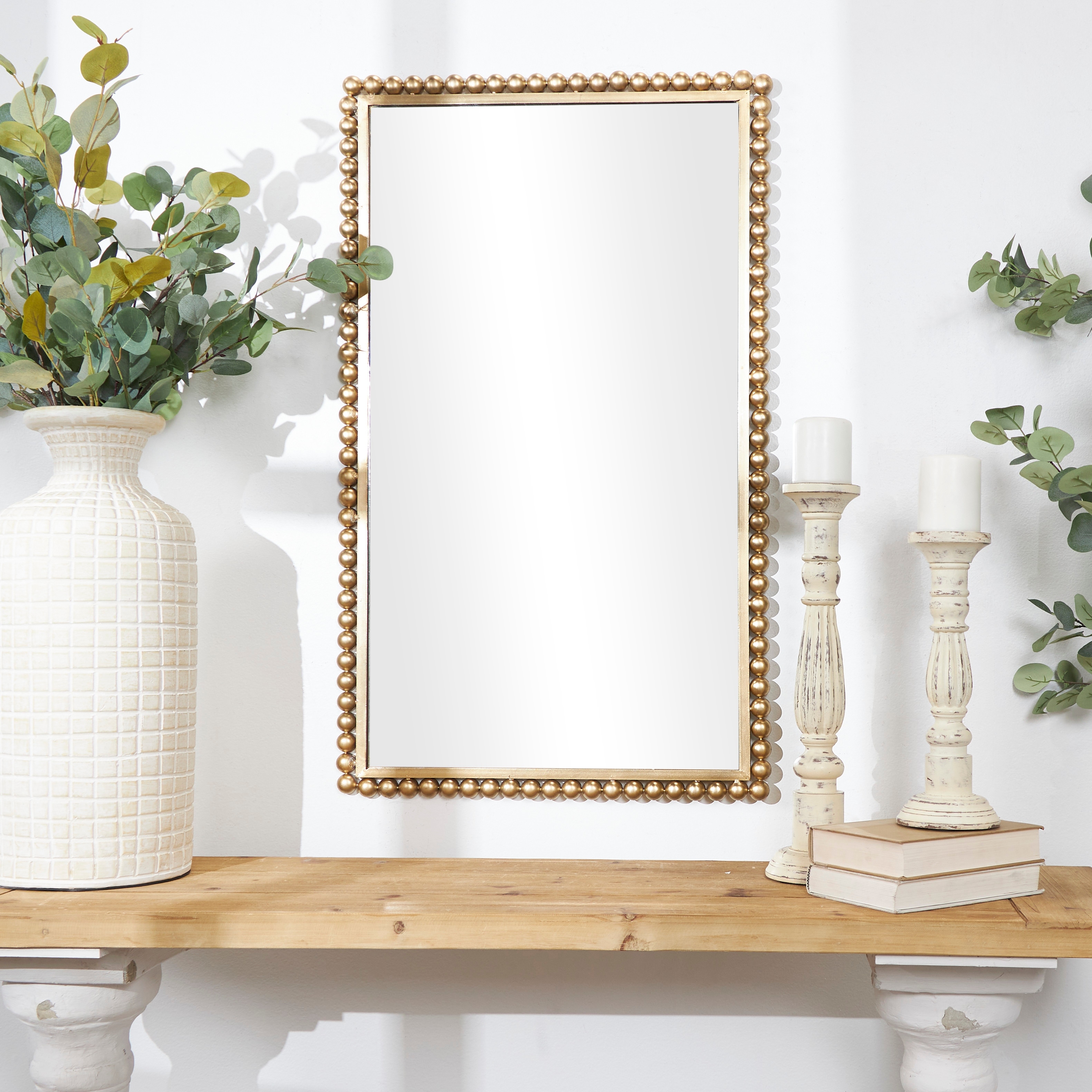 CosmoLiving by Cosmopolitan Gold Metal Room Wall Mirror with Beaded Detailing - 24