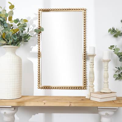 CosmoLiving by Cosmopolitan Gold Metal Room Wall Mirror with Beaded Detailing - 24"W, 40"H