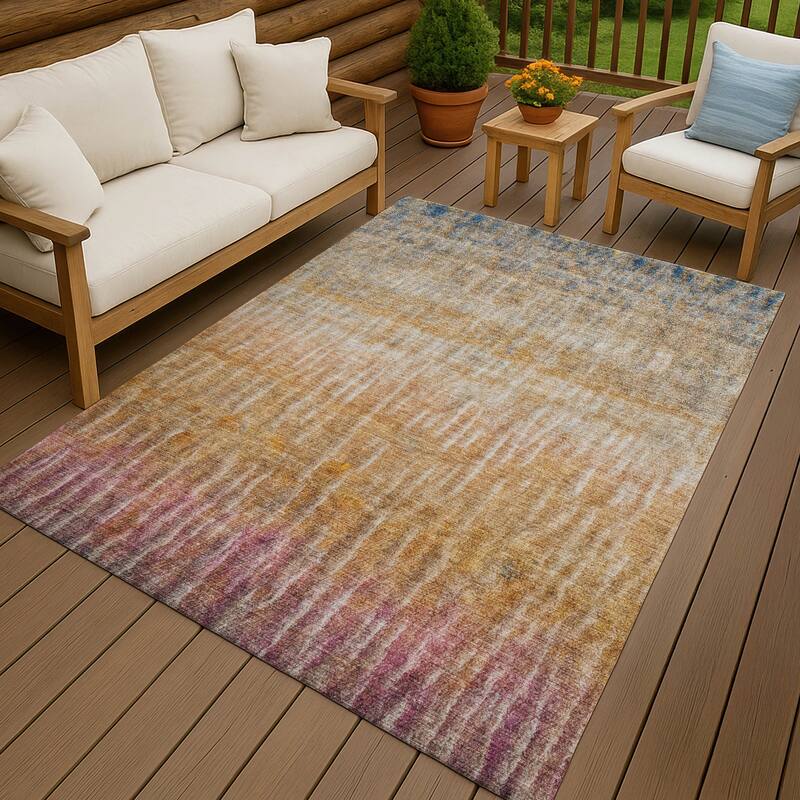 Machine Washable Indoor/ Outdoor Contemporary Ombre Chantille Rug