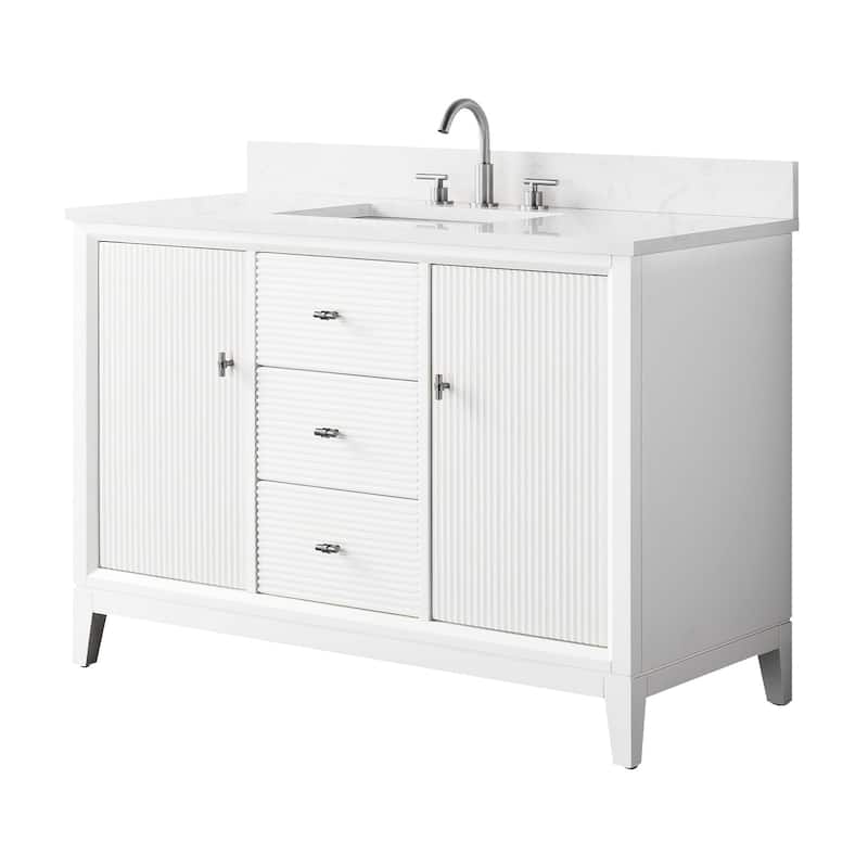 Vanity Art 48" Freestanding Bathroom Vanity with Engineered Marble Top and Sink