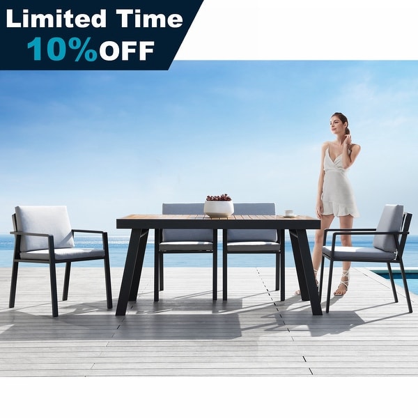 Higold Nofi 7 Pieces Outdoor Dining Set with Grey Cushions, Matte Charcoal Aluminum Frame, Imitated Teak Aluminum Tabletop. Opens flyout.