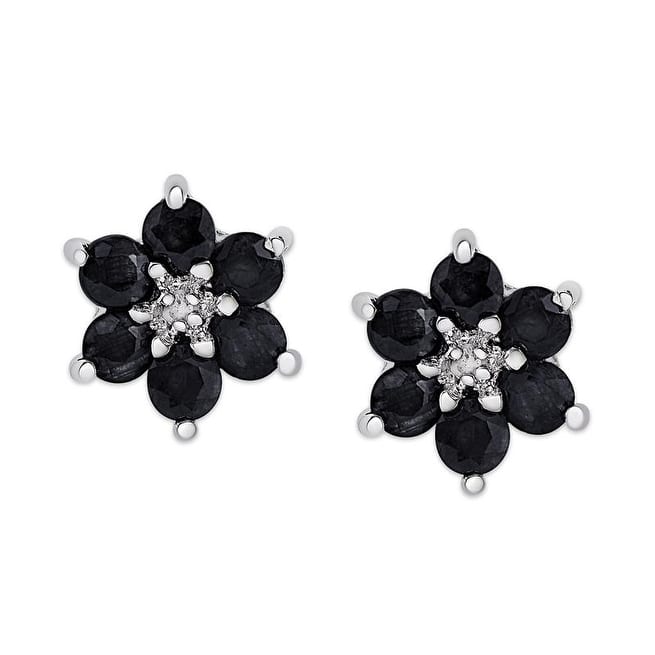 Victoria Townsend .925 Sterling Silver Sapphire & Diamond Accent Flower Stud Earrings