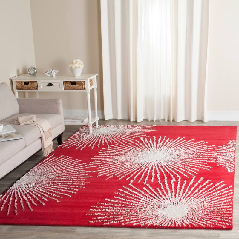 SAFAVIEH Handmade Soho Miyase Burst New Zealand Wool Rug - 8'3" x 11' - Red/Ivory