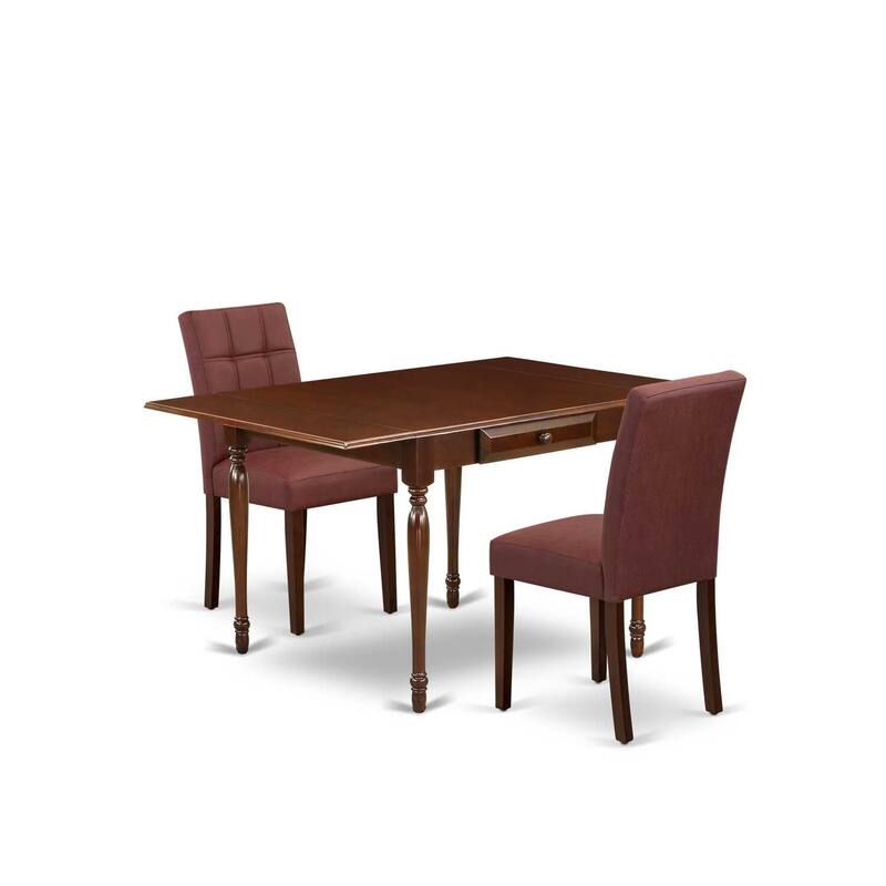HomeStock 3-Pc Mahogany Finish Rectangular Solid Wood Top with Dropleaf Dining Table Set