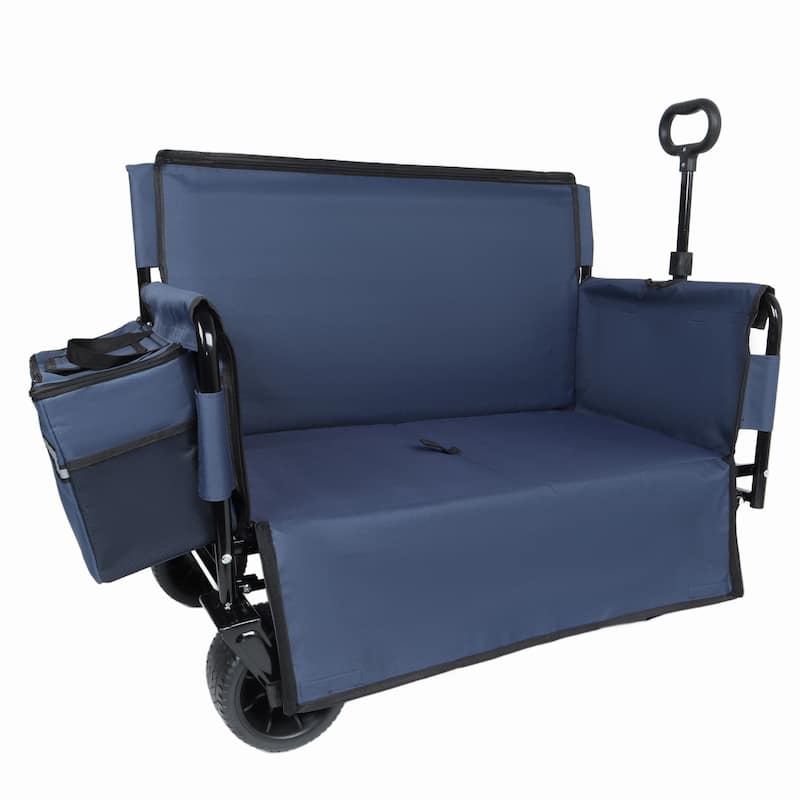 3-in-1 Folding Wagon Cart with Bench Seat & Storage, patent protection- Includes 1 ice pack, 500lbs Heavy-Duty