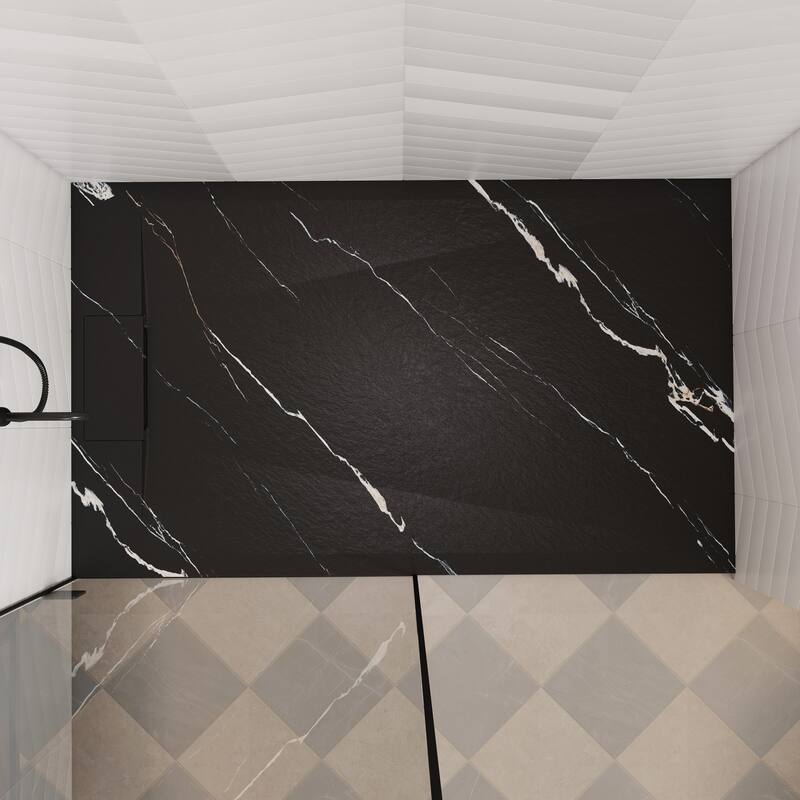 SMC Alcove Shower Pan Base with Reversible Drain, Low Profile, Wheelchair Access, Slip-Resistant, cUPC Certified