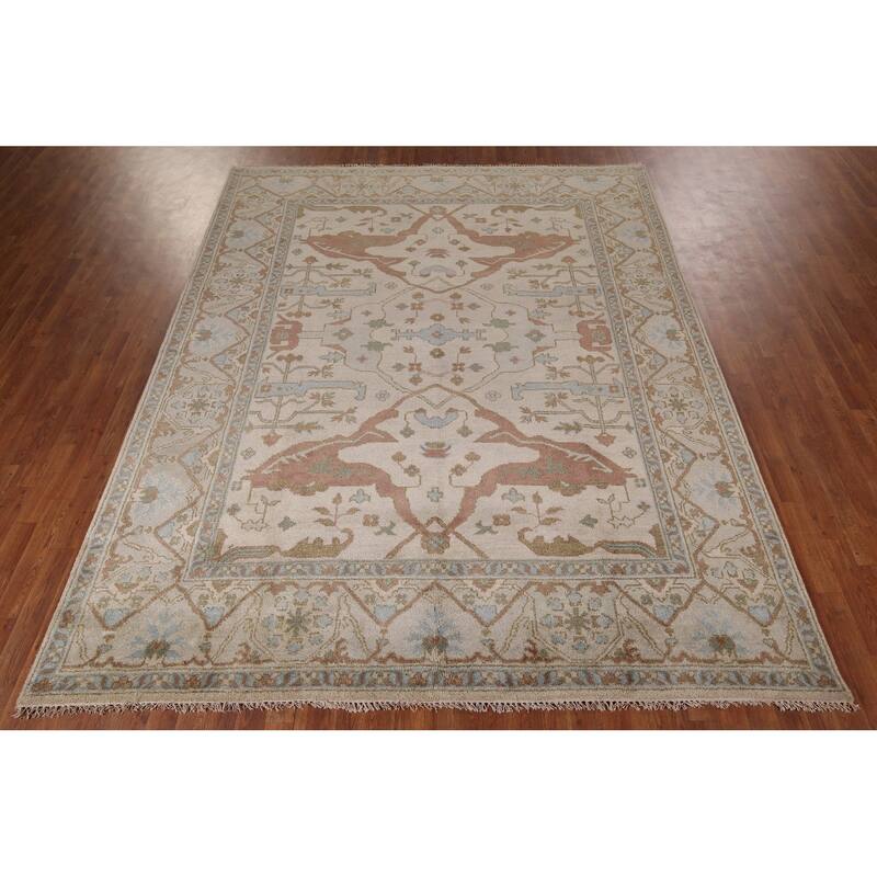 Earth Tone Oushak Indian Area Rug Handmade Oriental Wool Carpet - 7'11"x 10'0"
