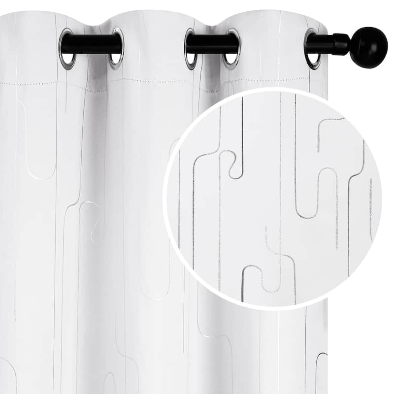Grommet Curtains, Room Darkening Window Drapes with Lines Foil Print - W42 X L63 - Pure White