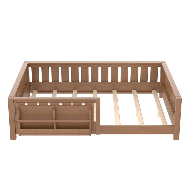 Montessori Floor Bed Low Profile Kids Bed with Rails & Bookshelf