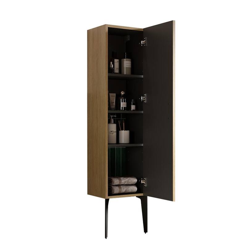 Striped Matt Black Bathroom Side Cabinet, Freestanding Storage Cabinet for Modern Bathroom