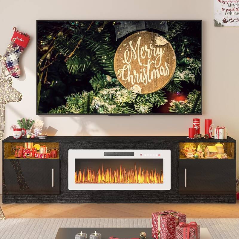 Bossin 80" Fireplace TV Stand with 36" Electric Fireplace, TV Stand for TVs Up to 90", 16 Colors LED Lights/Entertainment Center