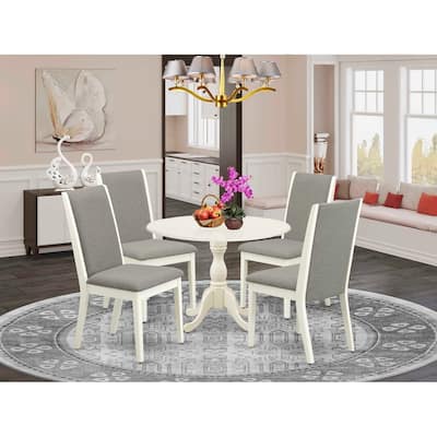 HomeStock 5-Piece Linen White Finish Solid Wood Top Dining table with 4 Chairs with Drop Leaf Lattice Back