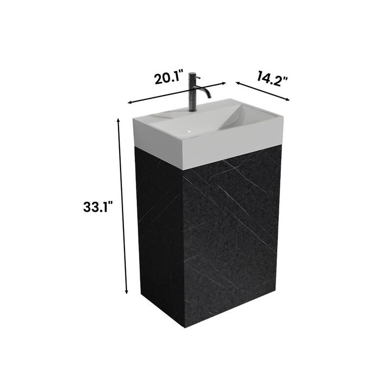 GDFStudio - Harper Elegant 20" Marble-Patterned Freestanding Bathroom Vanity with Ceramic Sink