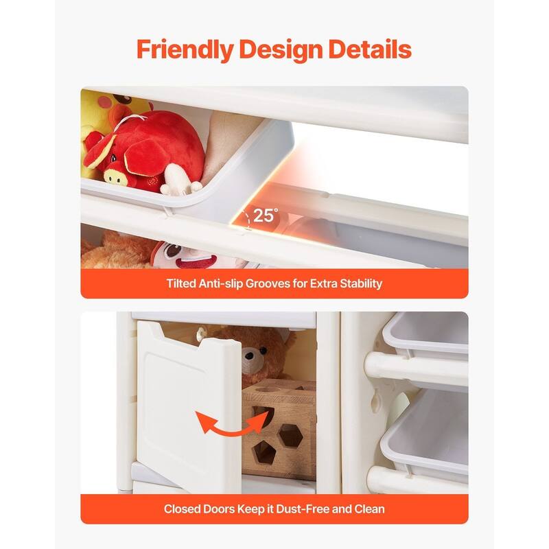 Kids Toy Storage with Bookshelf, 4-Tier Large Toy Storage Organizer with 10 Plastic Bins, with Bookshelf and Drawing Board