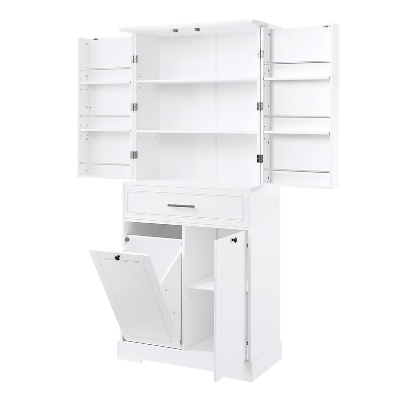 72.6" Freestanding Bathroom Storage Cabinet with Tilt Out Laundry Hamper and Drawers - 32.2 in.W x 16.4 in.D x 72.6 in.H