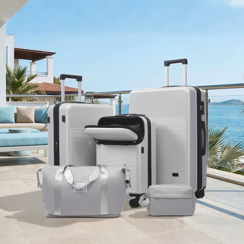 Luggage Sets 5 Piece with Half-opening, Hardside Carry On Suitcase Set with Double Spinner Wheel, with USB Port,TSA Locks