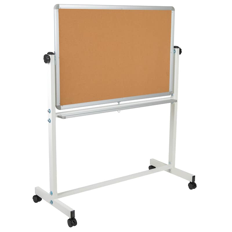 Reversible Mobile Cork Bulletin & White Board with Pen Tray
