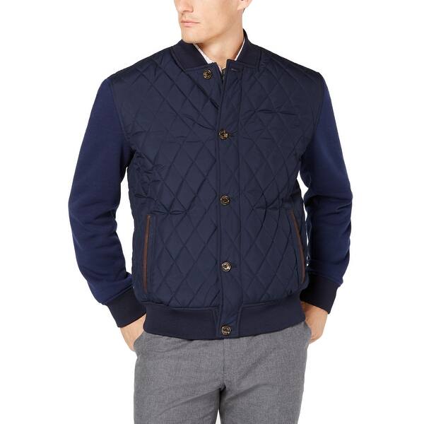 Shop Tasso Elba Navy Mens Button Down Quilted Jacket Overstock