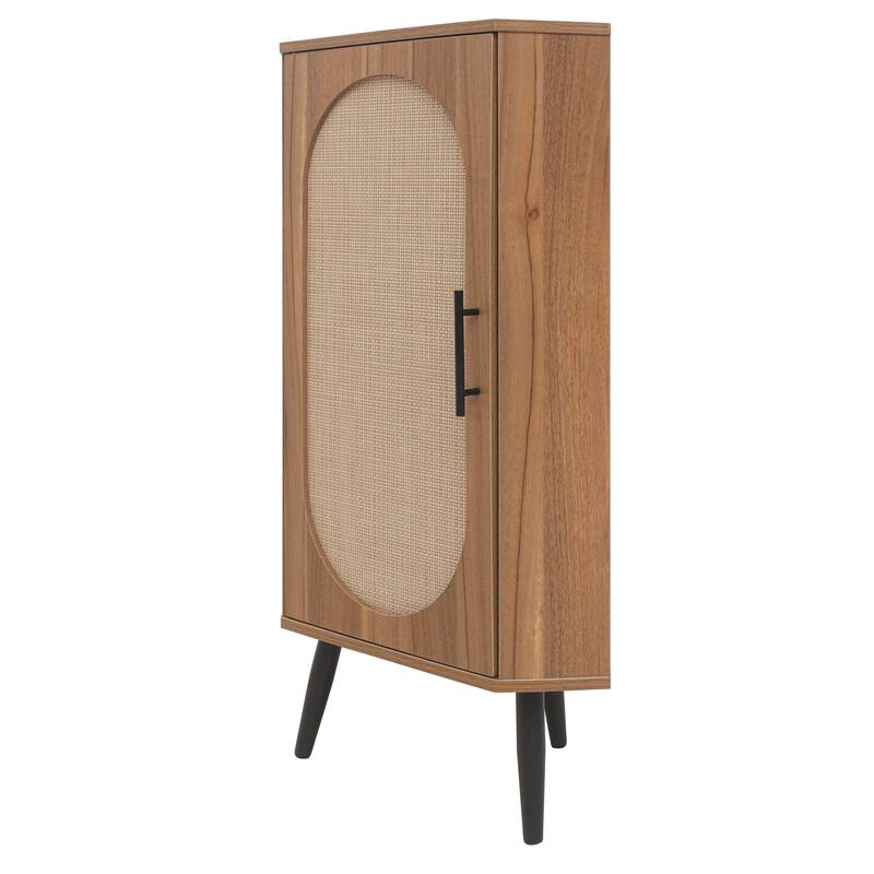 GDFStudio - Modern Rattan Storage Corner Cabinet with Adjustable Shelves
