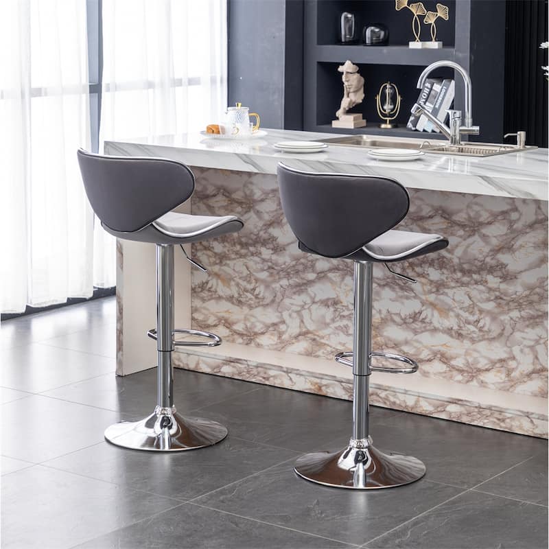 Velvet Upholstered Adjustable Swivel Barstool (Set of 2)