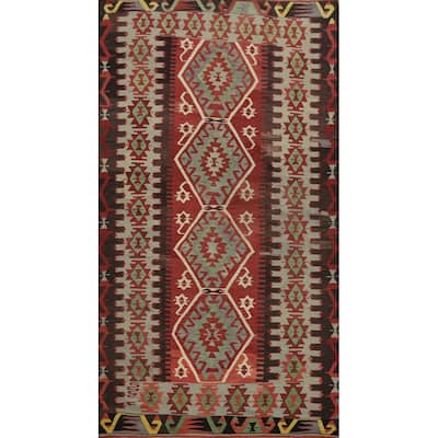 Hand Woven Oriental 100% Wool Carpet Southwestern Tribal Oranges & Rust Kilim Area Rug - 11' 3'' X 5' 8''