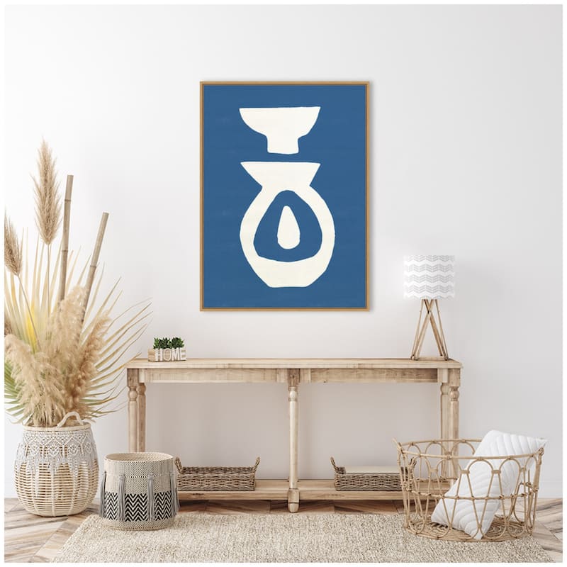 Kate and Laurel Sylvie Ceramic Blue Beige 1 Framed Canvas by Rocket Jack