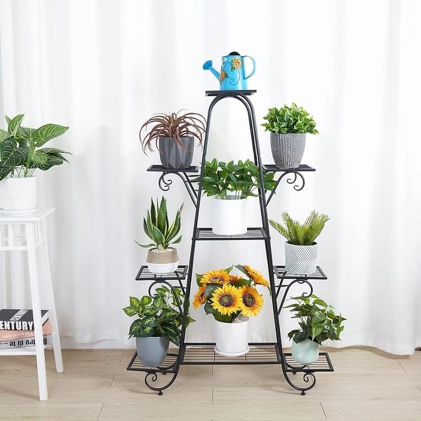9-Tier Heavy Duty Large Metal Plant Stand: Multilayer Flower Planter Rack - Black
