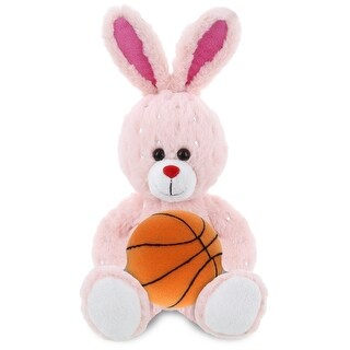 DolliBu Huggable Rose Gold Bunny Stuffed Animal with Basketball Plush - 8 inches