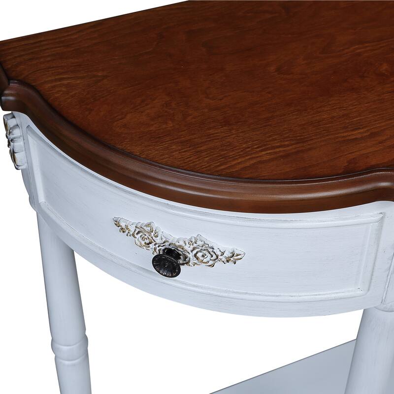 Curved Wood Console Table Sofa Table with Open Shelf and Drawers