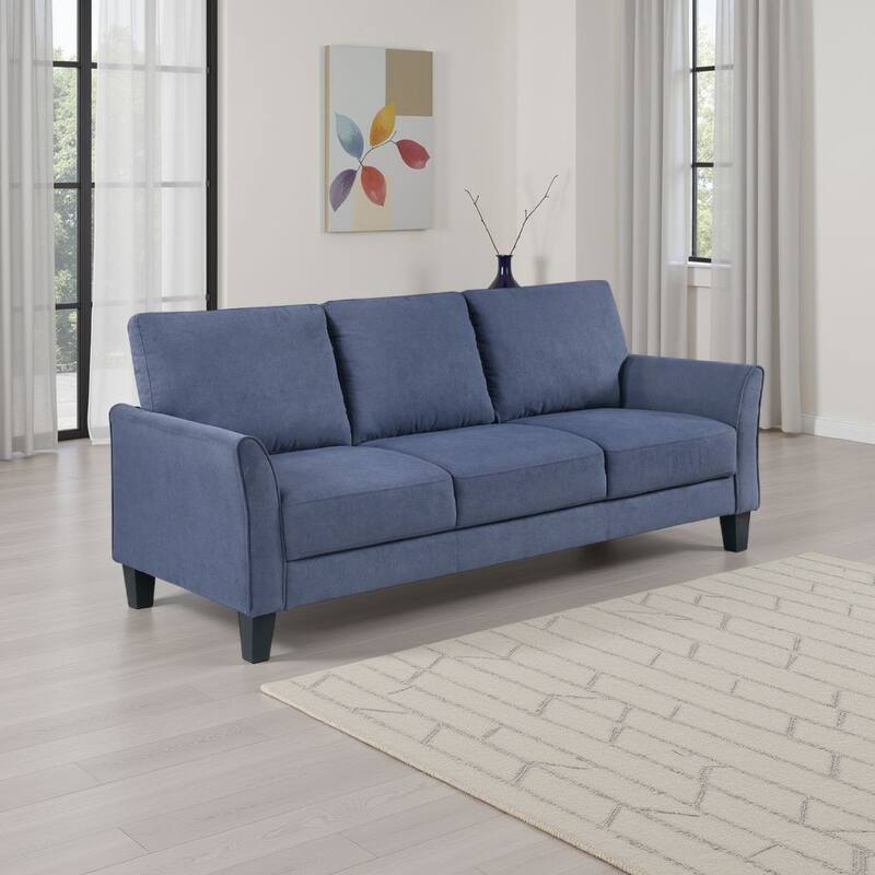 Xumo Sofa, Blue Fabric, 79 Inch, Black Tapered Wood Legs