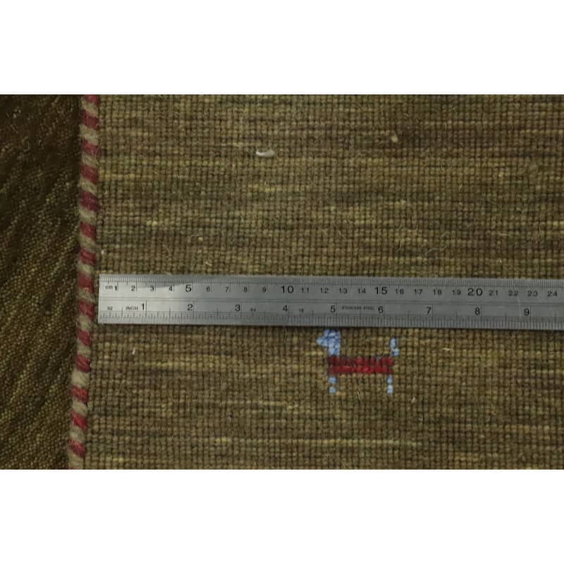 Hand Knotted Oriental 100% Wool Carpet Tribal Animal Pictorial Green Gabbeh Area Rug - 5' 10'' X 5' 11''