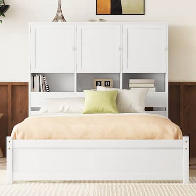 Full/Queen Size Platform Bed with Storage Headboard and 4 Drawers