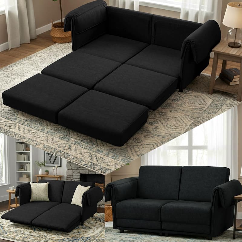 65" Loveseat Sleeper Sofa, Convertible Couch Bed Loveset Small Couchs for Living Room - Black