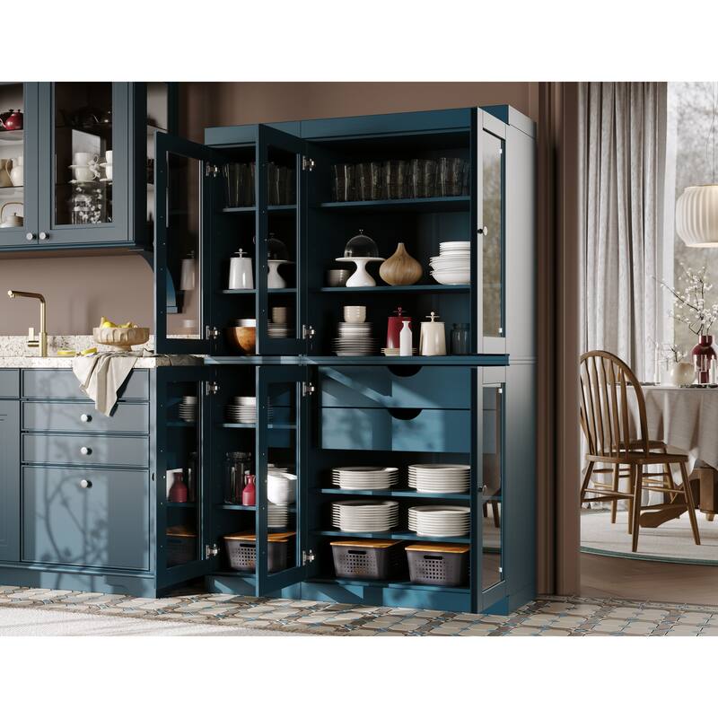 Palace Imports 100% Solid Wood 48.5" Pantry China Cabinet with Clear Glass Doors, 2-Drawers and Adjustable Shelves