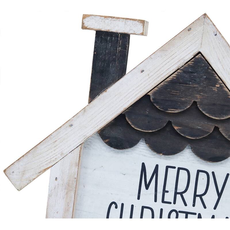 Wooden House Shaped Tabletop Decor with Merry Christmas Sign