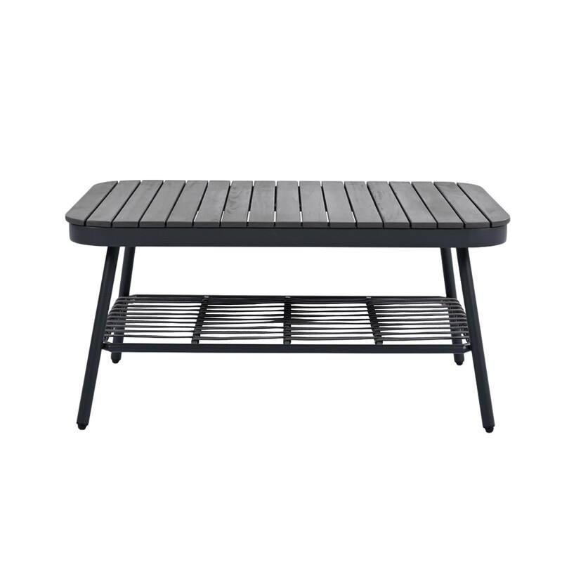 Four-Piece Outdoor Patio Set‌ – Metal Frame Chairs With Woven Rope U-Shaped Backrests, Includes Thick Cushions And Coffee Table.