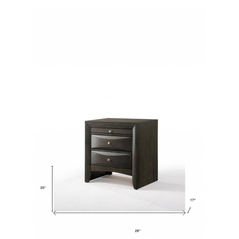 25" Dark Brown Three Drawer Nightstand