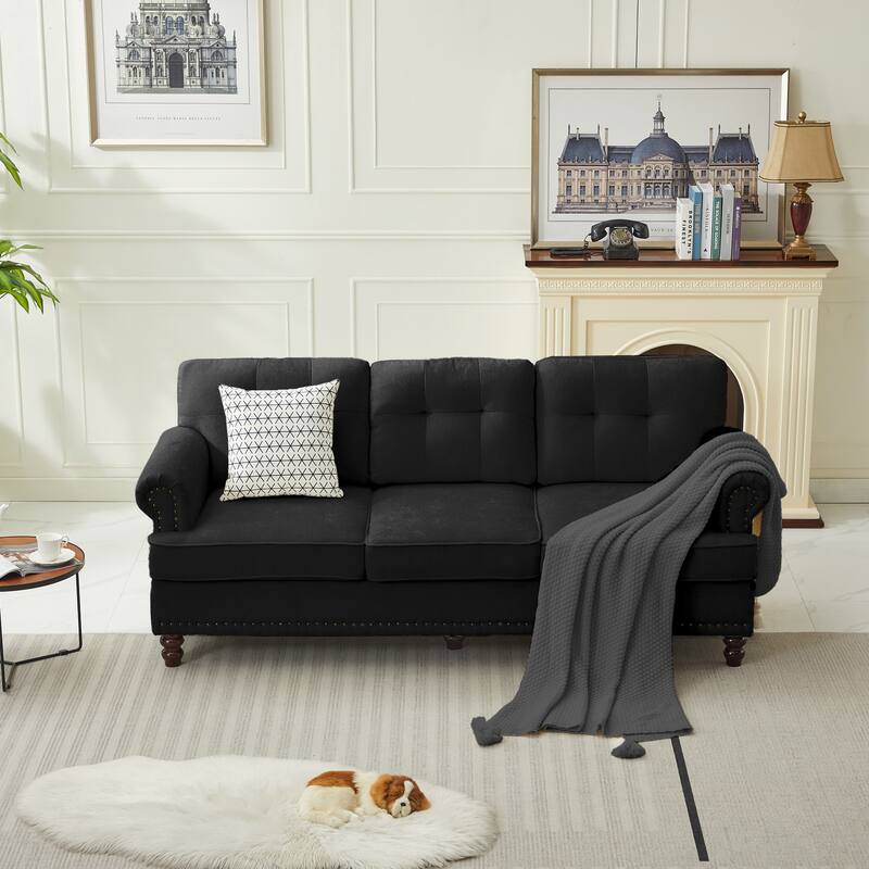 Set of 1 Piece, 3-seat Chenille Sofa with Solid Rubberwood Legs for Living room
