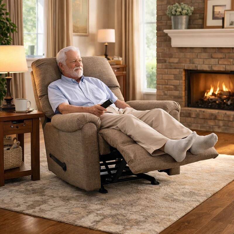 Ead Manual Rocker Recliner Chair, Plush Foam, Nutmeg Brown Polyester