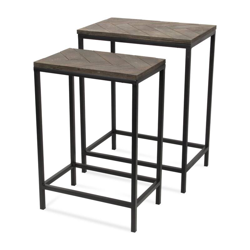 Set of 2 Gray and Black Contemporary Rectangular Side Tables 23.75"