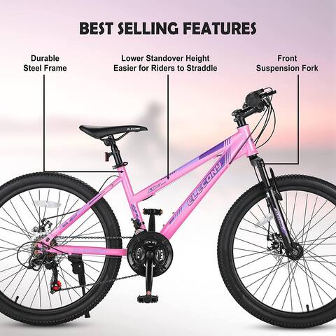 24 inch Shimano 21-Speeds Gear Mountain Bike MTB with Dual Disc Brakes and 100 mm Front Suspension