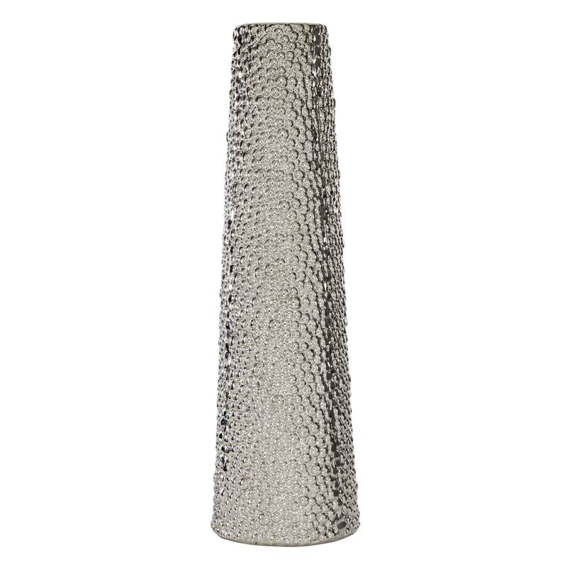 Ceramic Tall Cone Decorative Vase with Bubble Texture - Silver, White, Black, Gold - Roche River Decor - Silver - 7"W, 25"H