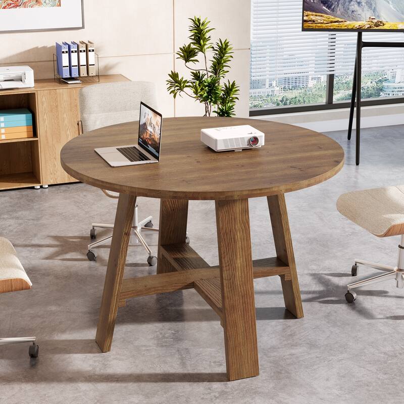 Round Solid Wood Conference Table for 2-4 People, Meeting Seminar Business Desk for Conference Room Home Office