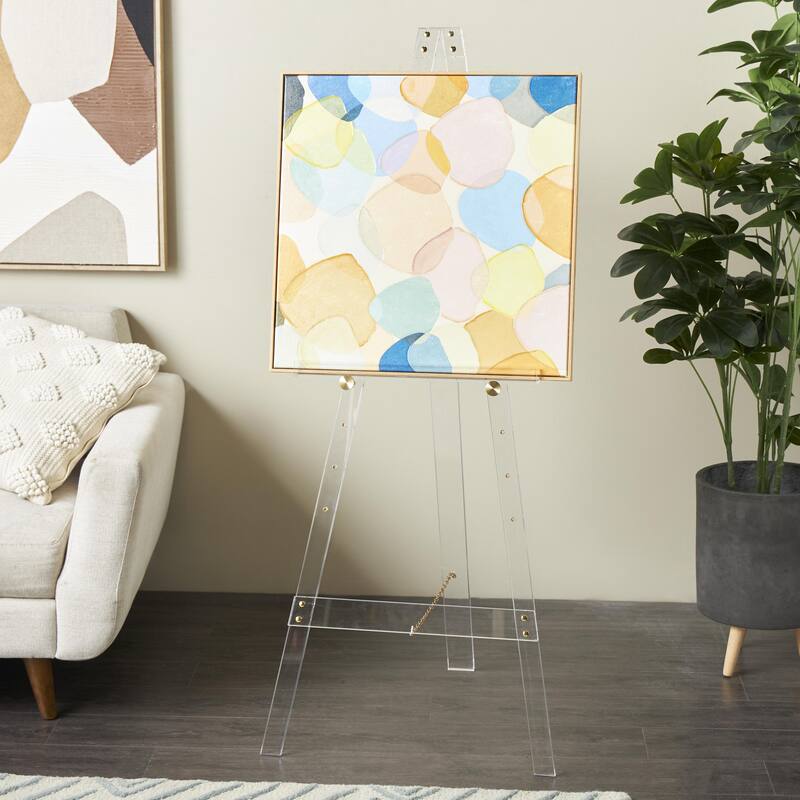 Clear Acrylic Plastic Adjustable 7 Tier Display Easel with Silver or Gold Accents and Chain Support - Clear Gold - 56"H