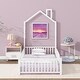 preview thumbnail 15 of 24, Twin Size Metal House Bed with Guardrails & Chimney