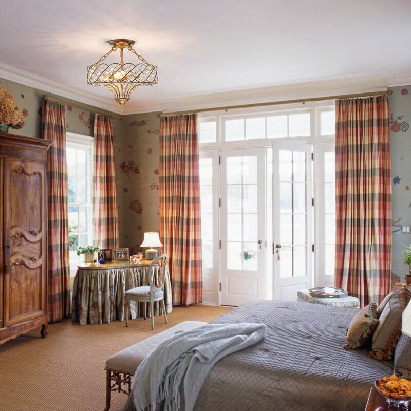 3-Light Glam Crystal Flush Mount Ceiling Light - Antique Gold - 15.8 in W × 12.6 in H