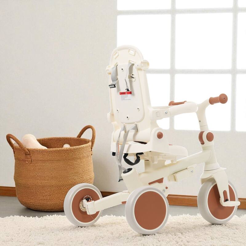 7-in-1 Baby Tricycle for Toddlers Ages 1-6, Foldable Push Trike with Parent Handle, Canopy, Guardrail & Pedals