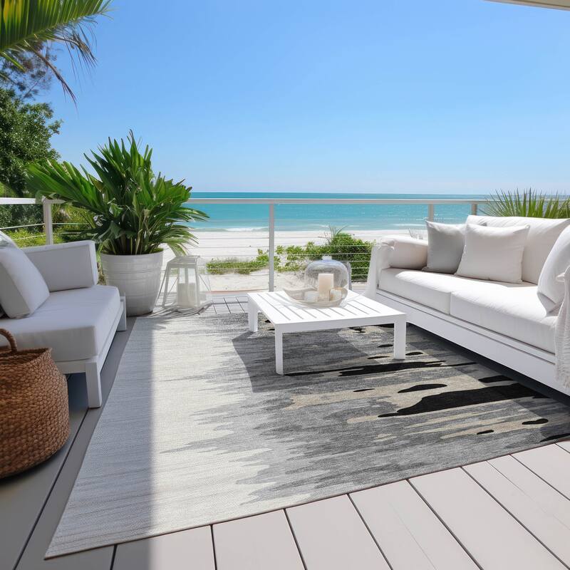 Machine Washable Indoor/ Outdoor Brushstrokes Ombre Chantille Rug