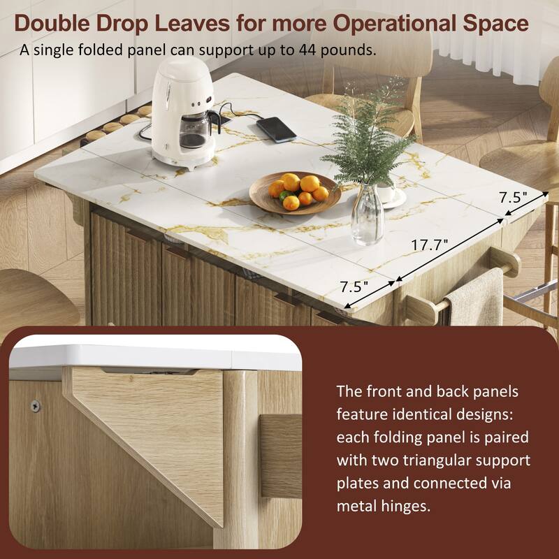 Anmytek Mobile Kitchen Island Cart with Drop Leaf Faux Marble Countertop and Storage
